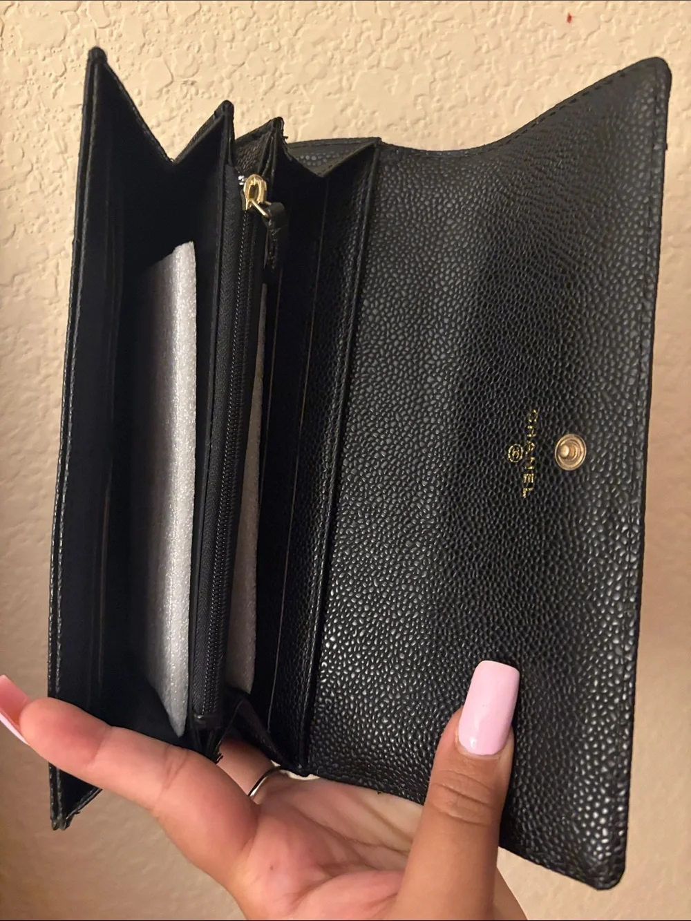 CHANEL 😍 Black Quilted Caviar Wallet with Gold CC Lock